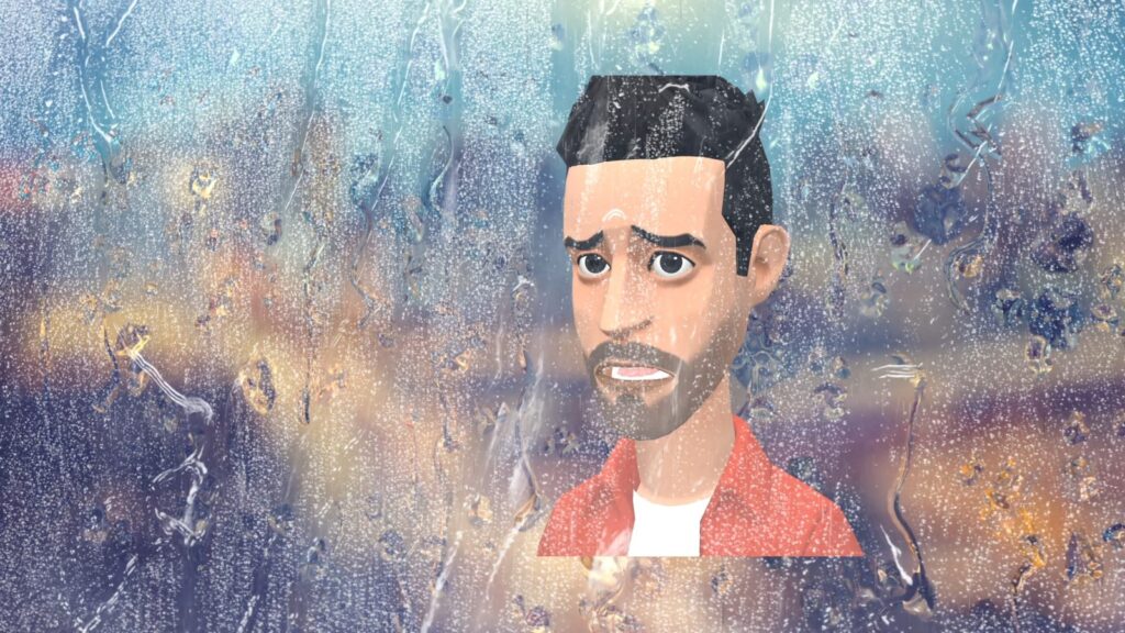 Animated still from My True Love: a scene in the rain