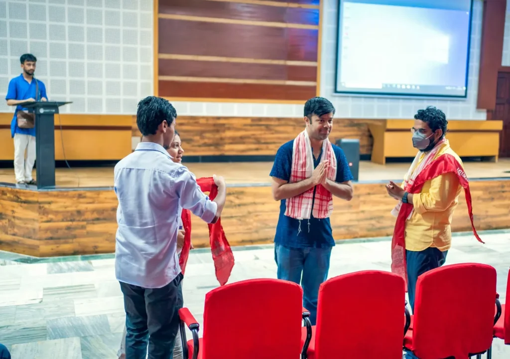 Honoured with a gamosa at a film event